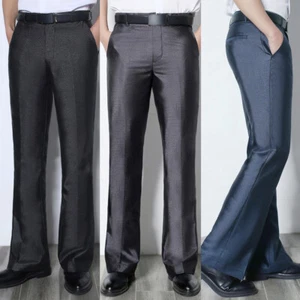 Pantalones de vestir acampanados pierna ancha para hombre pantalones metálicos brillantes uniforme empresarial inteligente - Imagen 1 de 15