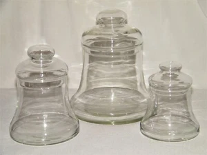 Graduated Set (3) HOLIDAY~LIBERTY~WEDDING CANDY BELL JARS Lidded~Clear Glass - Picture 1 of 5
