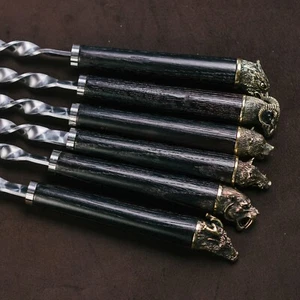 Set of skewers Minimalism dark with bronze animals 6 pcs | Set of forged barbecu - Picture 1 of 6