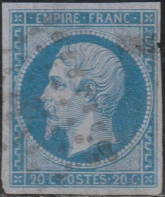 FRANCE YT N°14Ae T1 20c Bleu Ciel sur Lilas oblitéré PC Illisible 1 Aminci 5x3mm - Photo 1/2