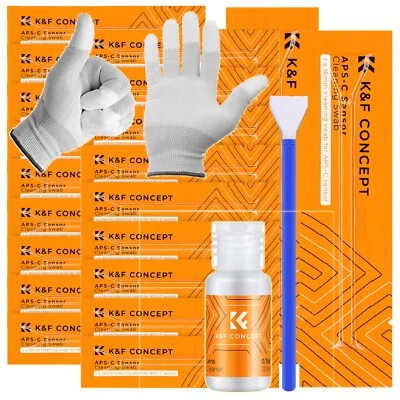 K&F Concept Sensor Reinigungsset APS-C 20x Swabs 1x 20ml Reiniger 1x Handschuhe - Bild 1 von 4