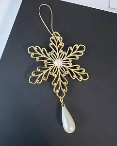 Nations Treasures 24K Gold Flashed Brass Snowflake Faux Pearl Ornament - Picture 1 of 5