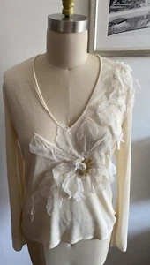 Vintage Emanuel Ungaro Paris Sweater Cream Chiffon, Gold Flower SZ L Chest 34” - Picture 1 of 10