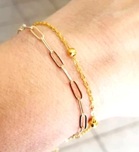 Gold Paperclip Chain Bracelet Womens Layered Bracelet Multi Strand Bracelets - Picture 1 of 5