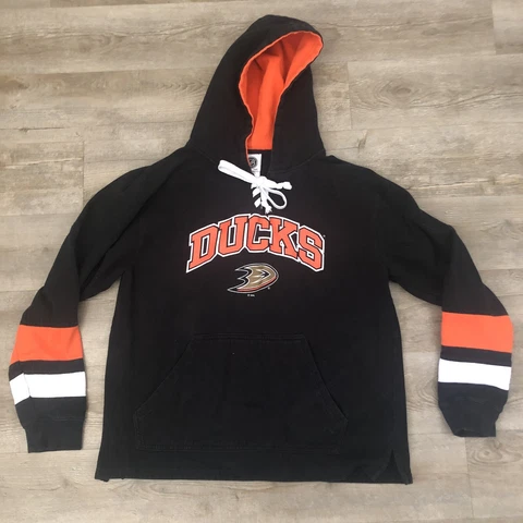 NHL Anaheim Ducks Sweater Hoodie Hockey Black Orange Mens Size Large Cover