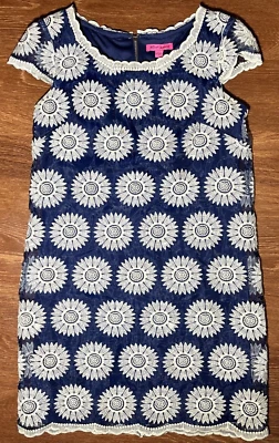 Betsey Johnson Dress Womens 8 Blue White Floral Lace Overlay Embroidered Sheer - Image 1 of 4