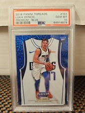 2018-19 Luka Doncic PSA 10 /75 BLUE Threads Premium Dazzle Rookie RC #101