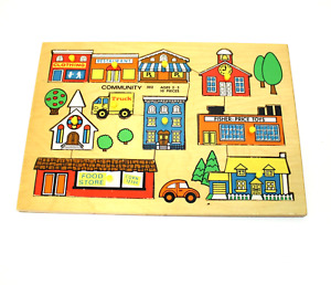 Fisher Price Community Wooden Puzzle 502 Pick Up & Peek Made in Holland 1971/72