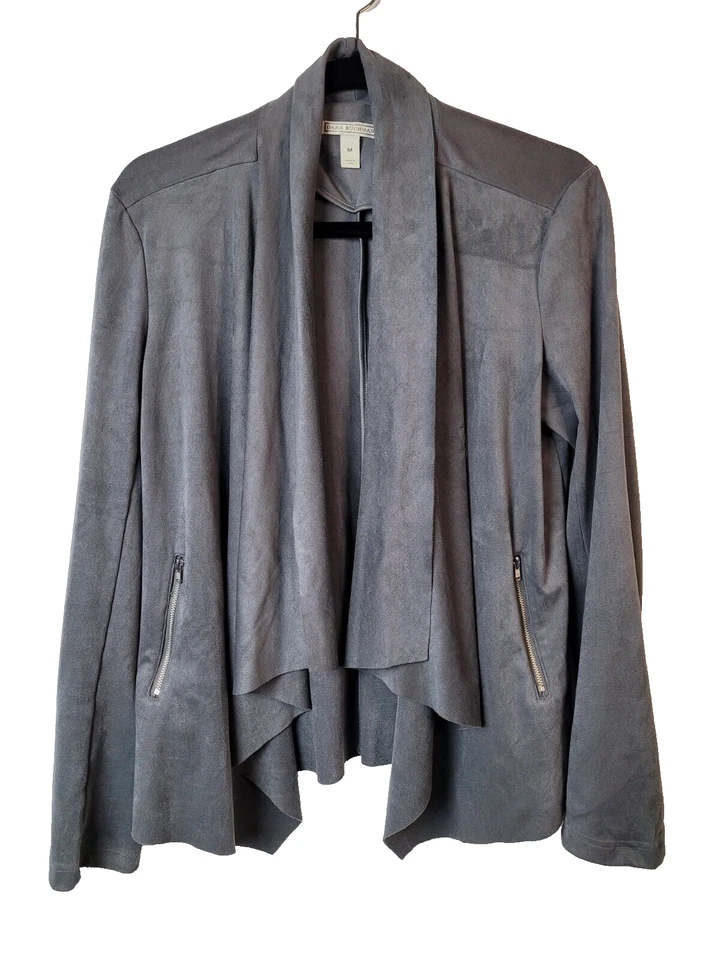 Chaqueta para mujer Dana Buchman talla M azul marino imitación gamuza cortina bolsillos abiertos con cremallera Foto 1 de 4