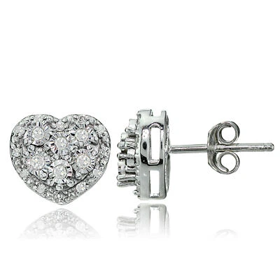Sterling Silver 0.25ct TDW Diamond Miracle Set Cluster Heart Earrings - Image 1 of 4