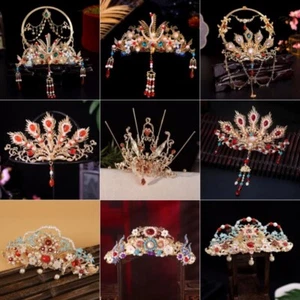 Coloured Glaze Chinese Hanfu Hair Crown Tang Dynasty Tassel Pearl Crown Girls - Picture 1 of 26