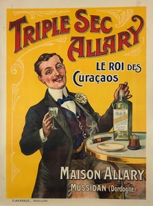 Triple Sec Allary Original 1900 French Curacao Stone Lithograph Poster on Linen - Picture 1 of 5