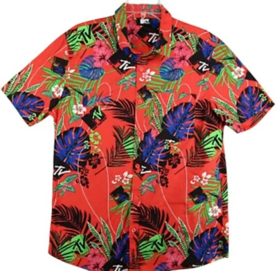 Camisa Hawaiana MTV Para Hombre Talla Grande Naranja Retro Abotonada Manga Corta Foto 1 de 4