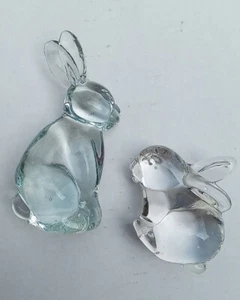 2 Vintage Clear Glass Bunny Rabbit Heavy Figurines Paperweight Collectible - Picture 1 of 18