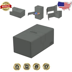 Grey Flip Top Twin Tray for 200+ TCG Cards with Independent Magnetic Closure - Picture 1 of 10