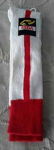 Calcetines de fútbol atlético deportivos vintage REDA 6-8 1/2 blancos con rayas rojas nuevo de lote antiguo - Imagen 1 de 2