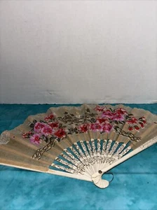 Vintage Hand Painted Japanese Paper Wall Hanging Decorative Fan Art - Picture 1 of 6