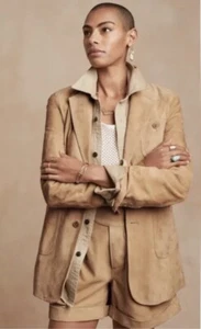NWT Banana Republic Heritage Briar Suede Leather Blazer Jacket 6 Small Khaki - Bild 1 von 8