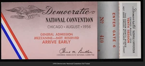 1956 Democratic National Convention Full Ticket Attached Stub Adlai Stevenson - Picture 1 of 2