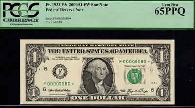 2006 $1 FRN F00000080* P.C.G.S #65PPQ - Image 1 of 3