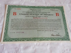 Vintage share certificate Stocks Bonds actions United states of Mexico B 1924 - Picture 1 of 3