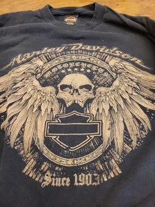 Camicia Harley Davidson adulto XL nera manica lunga teschio ali gotiche Alamo Texas  - Foto 1 di 9