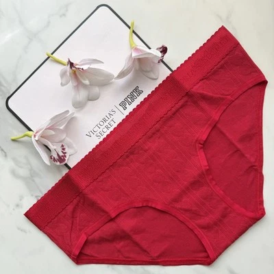 Victoria's Secret Logo Cotton Heart Jacquard Hiphugger Panty Lipstick Size L/XL - Image 1 of 4
