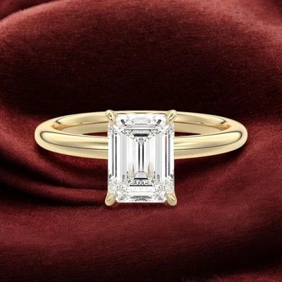 Engagement Ring 14k Yellow Gold Semi Mount Emerald Cut Setting Size  4 5 6 - Image 1 of 4