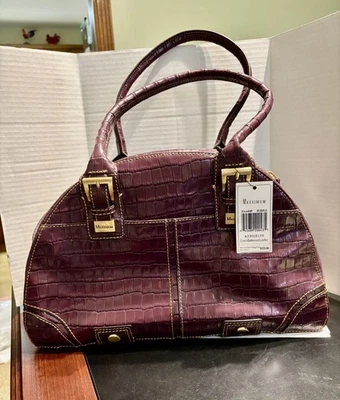 NUEVO CON ETIQUETAS Maxximum Croco Cuero Repujado Ciruela Púrpura Cartera Bolso de Hombro Cartera Foto 1 de 4