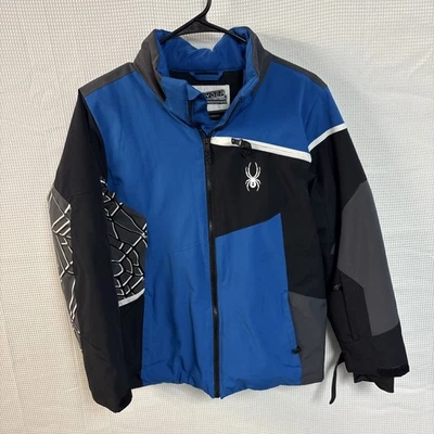 Spyder Full Zip Ski Jacket Boys 14 Blue Black Design Pockets Winter - Image 1 of 4
