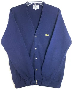 Vintage Izod Lacoste Sweater Mens Large Blue Cardigan Acrylic Union Made in USA - Picture 1 of 8