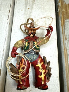 Christmas Ornament Cowboy Boots Hat Lasso Vest Chaps Mustache Red Green Gold - Picture 1 of 12