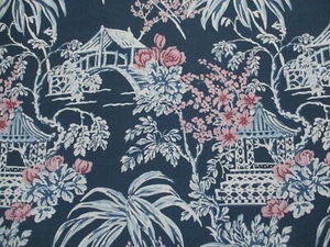 BRUNSCHWIG & FILS FABRIC 'TONGLI PRINT - MIDNIGHT' 2 METRES (200cm) - 100%Linen - Picture 1 of 8