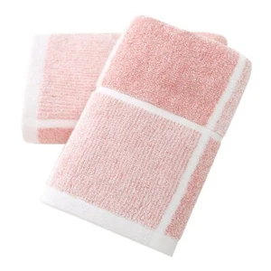 Pink Hand Towel Set of 2 100% Cotton Checkered Pattern Super Soft Highly Abso... - Picture 1 of 6