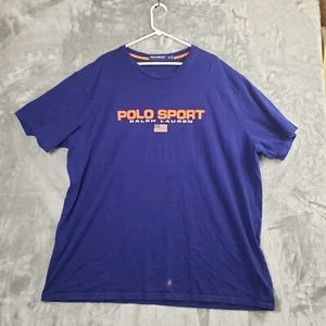 Vintage 90s Polo Ralph Lauren Sport Flag T Shirt Adult 3XL Tall Blue Mens - Picture 1 of 4