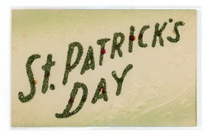 Postcard Best Wishes for St Patrick's Day Glitter Embossed Shamrocks Irish - Picture 1 of 3