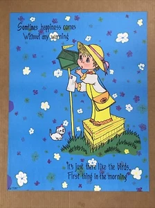 Vintage Schwarzlicht Poster Happiness Morning Welpe Briefkasten kleines Mädchen 1971 - Bild 1 von 8