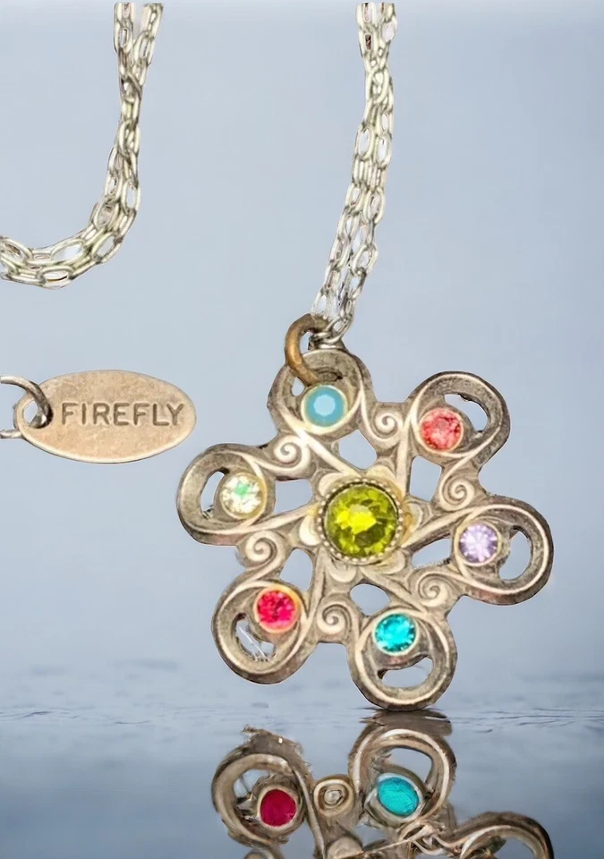 "Collar vintage de cristal flor intrincado cristal luciérnaga multicolor 16""" Foto 1 de 4