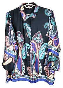 NEW MELISSA PAIGE Women's Polyester Blouse 3/4 Sleeve Paisley Multicolor Size 1X - Picture 1 of 17