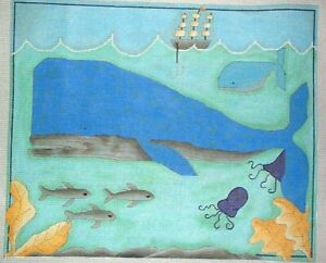 Whales in the Ocean Renaissance Designs HP Handpainted Needlepoint Canvas GJ