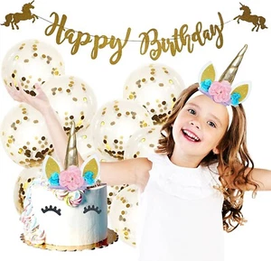 Unicorn Happy Birthday Decorations Kit,Cake Topper,Banner,Balloons,Party Favors - Picture 1 of 7
