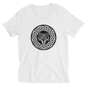 Celtic Wolf Unisex Short Sleeve V-Neck T-Shirt - Picture 1 of 9