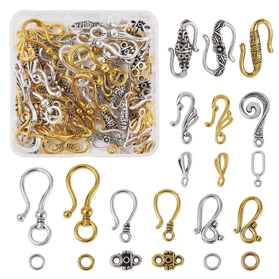 1 Box Tibetan Style Alloy Hook and S-Hook Clasps DIY Jewelry Findings For Crafts - Image 1 of 4