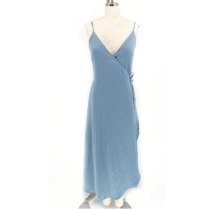H&M Satin Midi Wrap Dress Blue 8 preppy party cocktail wedding high low classic - Picture 1 of 7