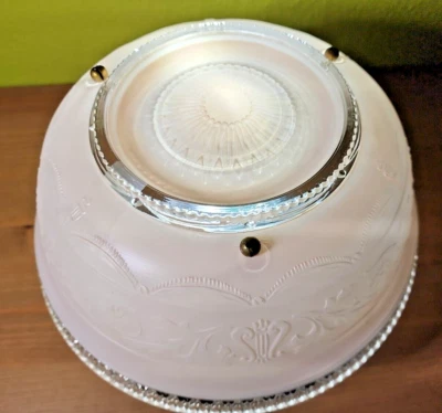 Antique Vintage LIGHT SHADE CEILING Fixture Frosted PINK Floral Glass Shade - Image 1 of 4