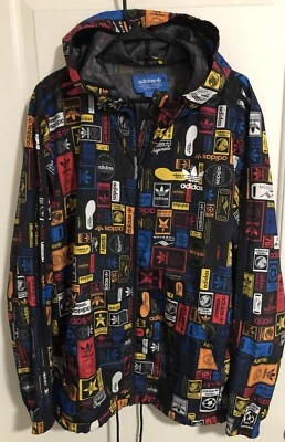 RARA Chaqueta Cortavientos Adidas Originales La Marca Con 3 Rayas Con Capucha Para Hombre L Foto 1 de 4