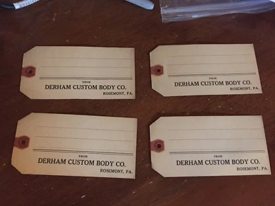 DERHAM CUSTOM BODY TAGS 4. CORD,PACKARD,CADILLAC,AUBURN, VERY RARE VINTAGE LOOK! - Image 1 of 2