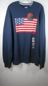 Chaps Sweater Men's XXL Blue American Flag Cotton Crewneck Patriotic USA Preppy - Picture 1 of 11