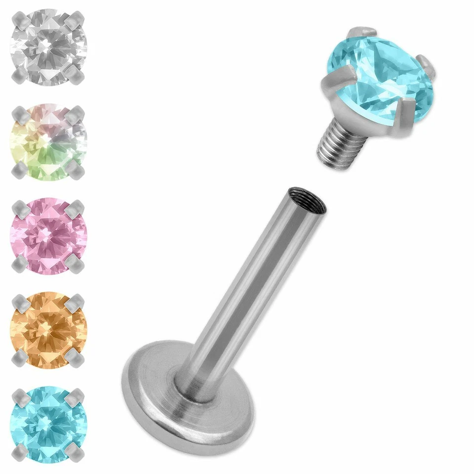 6 teiliges Piercing Set Labret Tragus Monroe Lippe Ohr Helix Strass Stein farbig - Bild 1 von 1