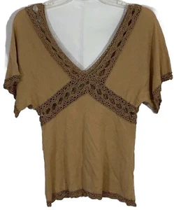 camicia boho mandee marrone uncinetto maniche larghe della spalla taglia M - Foto 1 di 10